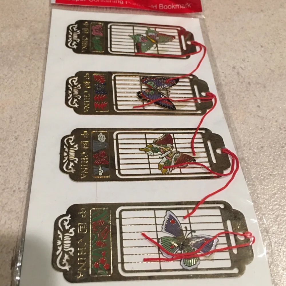Chinese Metal Bookmarks Set 4 Colorful Butterflies China Collectible laser cut